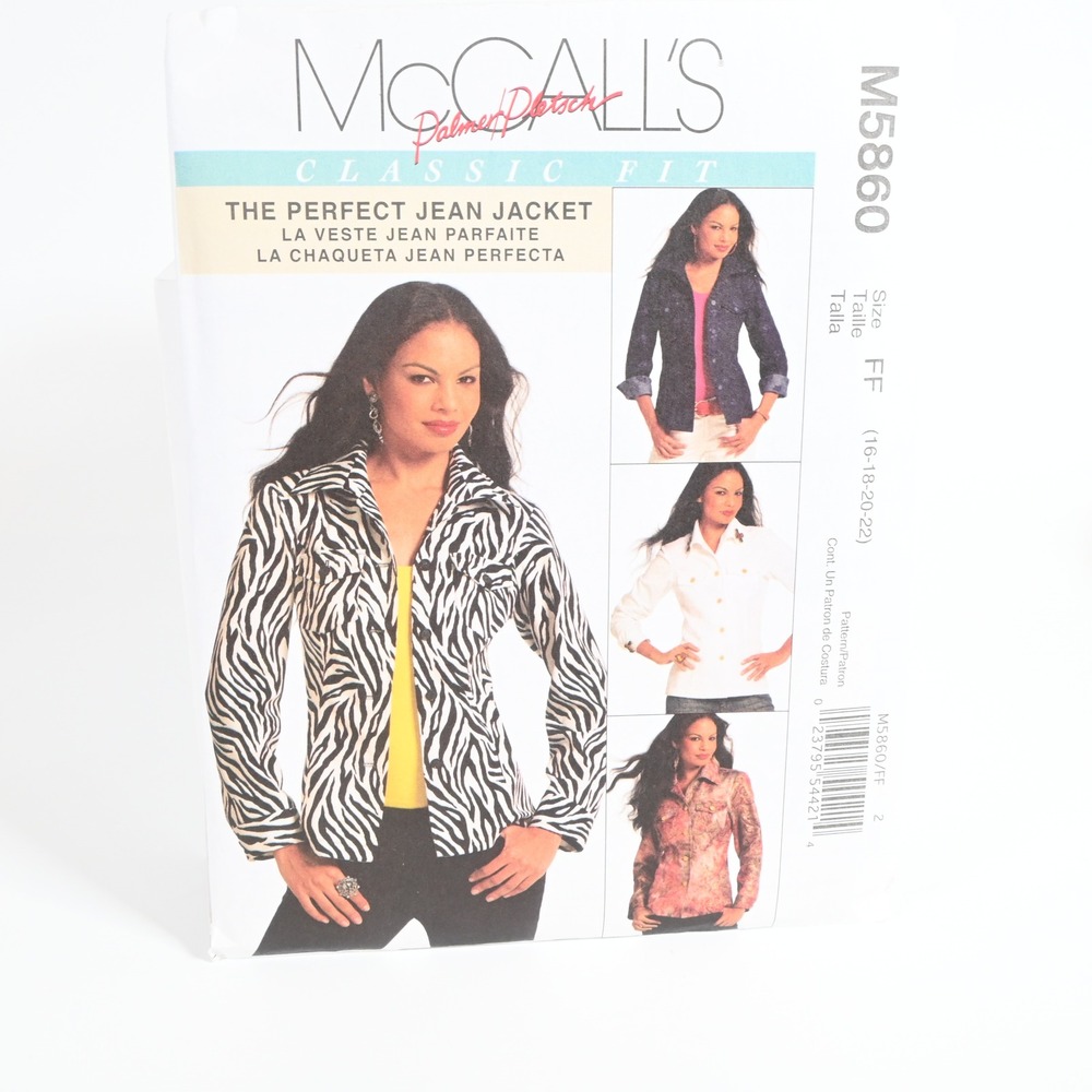 McCall's M5860 Jean Jacket Sewing Pattern Size 16-22 Uncut Factory Folded